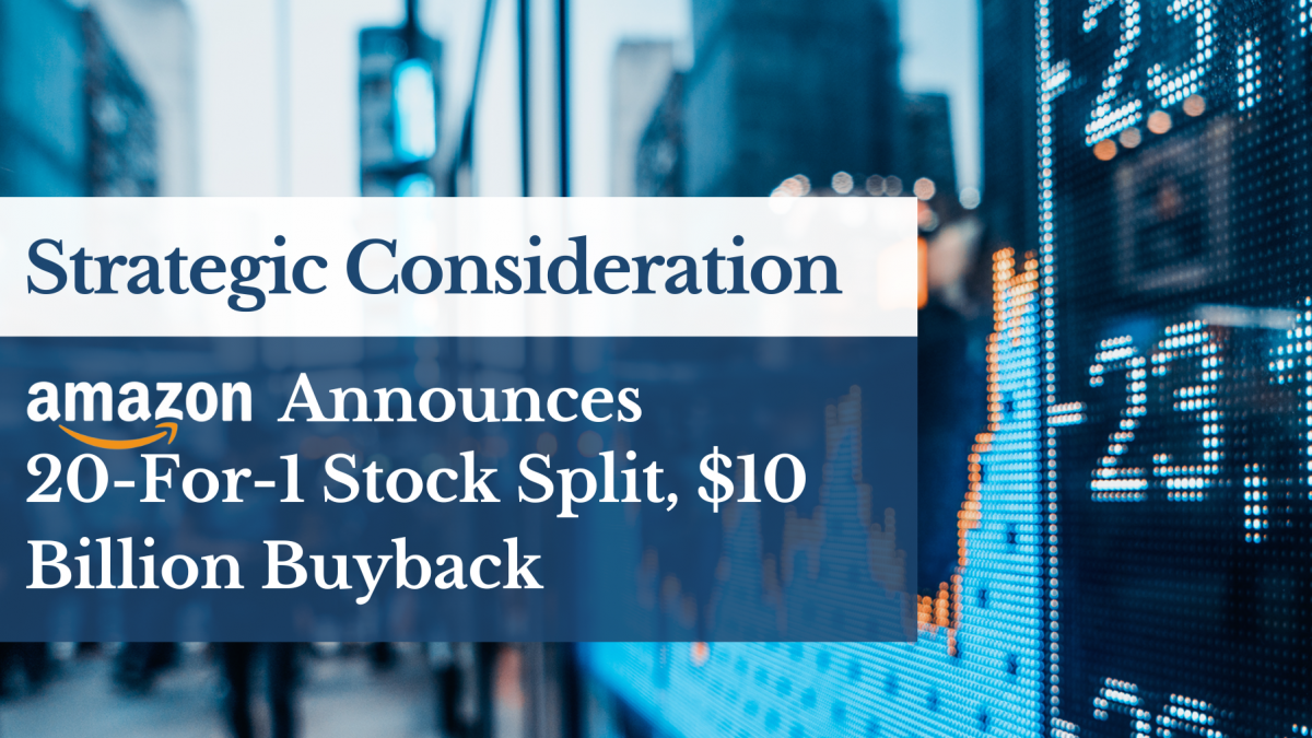 announces 20-for-1 stock split, $10 billion buyback